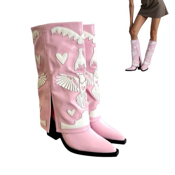 DOLLS KILL DALTON PINK WHITE WESTERN EMBROIDERED COWBOY BOOTS SZ. 7 NEW SOLD OUT - Picture 1 of 5